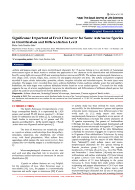 Significance Important of Fruit Character for Some Asteraceae Species in Identification and Differentiation Level Dalia Goda Ibrahim Gabr*