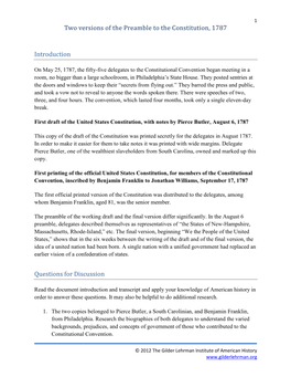 Two Versions of the Preamble to the Constitution, 1787
