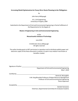 Screening Model Optimization for Panay River Basin Planning in the Philippines