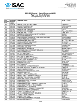 2021-22 Monetary Award Program (MAP) Approved Illinois Schools Last Updated August 16, 2021