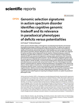 Genomic Selection Signatures in Autism Spectrum Disorder Identifies