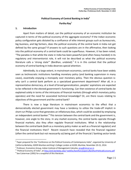 Political Economy of Central Banking in India Partha Ray / Preliminary Draft / November 17, 2014