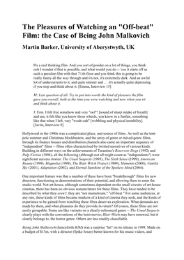 Film: the Case of Being John Malkovich Martin Barker, University of Aberystwyth, UK