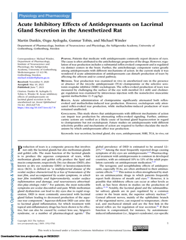 Acute Inhibitory Effects of Antidepressants on Lacrimal Gland Secretion in the Anesthetized Rat