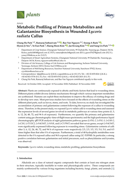 Metabolic Profiling of Primary Metabolites and Galantamine