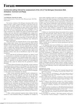 Continental Setting Inferred for Emplacement of the 2.9–2.7 Ga Belingwe Greenstone Belt, Zimbabwe: Comment and Reply