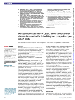 Derivation and Validation of QRISK, a New Cardiovascular Disease Risk Score for the United Kingdom: Prospective Open Cohort Study