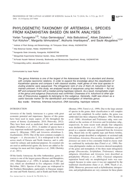 Phylogenetic Taxonomy of Artemisia L. Species from Kazakhstan Based On