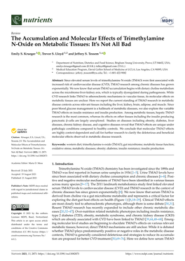 The Accumulation and Molecular Effects of Trimethylamine N-Oxide on Metabolic Tissues: It’S Not All Bad