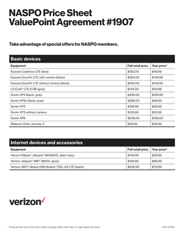 NASPO Price Sheet Valuepoint Agreement #1907