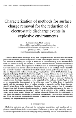 Characterization of Methods for Surface Charge Removal for the Reduction of Electrostatic Discharge Events in Explosive Environments