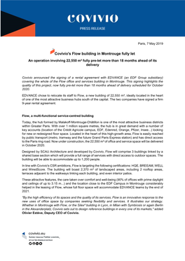 Covivio's Flow Building in Montrouge Fully Let an Operation Involving 22,550 M² Fully Pre-Let More Than 18 Months Ahead of Its Delivery