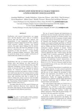 SONIFICATION with MUSICAL CHARACTERISTICS: a PATH GUIDED by USER ENGAGEMENT Jonathan Middleton1, Jaakko Hakulinen2, Katariina Ti