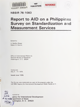Report to AID on a Philippines Survey on Standardization and Measurement Services