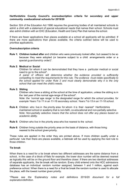 Appendix Ii Hertfordshire County Council's Oversubscription Criteria