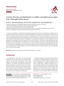 Genetic Diversity and Distribution of Edible Scytosiphonacean Algae from Ulleungdo Island, Korea