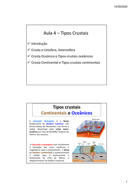 Aula 4 – Tipos Crustais Tipos Crustais Continentais E Oceânicos