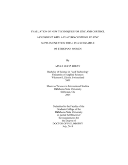 Evaluation of New Techniques for Zinc and Cortisol