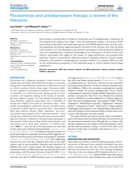 Parasomnias and Antidepressant Therapy: a Review of the Literature