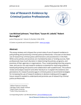 Use of Research Evidence by Criminal Justice Professionals