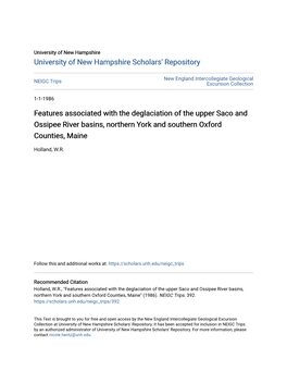 Features Associated with the Deglaciation of the Upper Saco and Ossipee River Basins, Northern York and Southern Oxford Counties, Maine