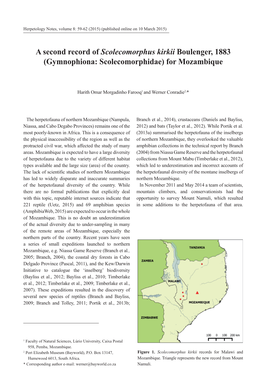 A Second Record of Scolecomorphus Kirkii Boulenger, 1883 (Gymnophiona: Scolecomorphidae) for Mozambique