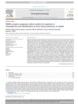 NMDA Receptor Antagonist Rodent Models for Cognition in Schizophrenia and Identification of Novel Drug Treatments, an Update