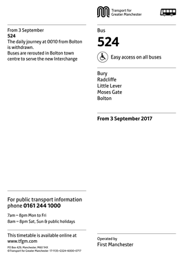 524 the Daily Journey at 0010 from Bolton Is Withdrawn