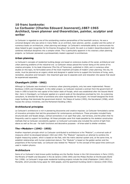 10 Franc Banknote: Le Corbusier (Charles Edouard Jeanneret),1887-1965 Architect, Town Planner and Theoretician, Painter, Sculptor and Writer