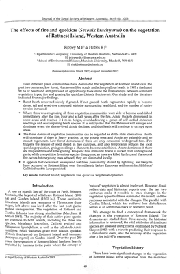 The Effects of Fire and Quokkas (Setonix Brachyurus) on the Vegetation of Rottnest Island, Western Australia
