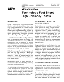 Wastewater Technology Fact Sheet: High-Efficiency Toilets