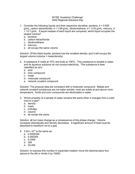 WYSE ”Academic Challenge' 2002 Regional Solutions Key 1. Consider