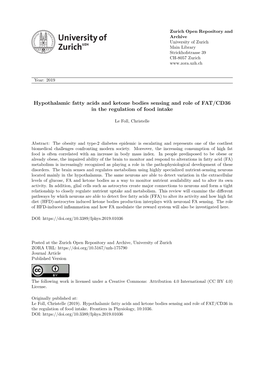 Hypothalamic Fatty Acids and Ketone Bodies Sensing and Role of FAT/CD36 in the Regulation of Food Intake