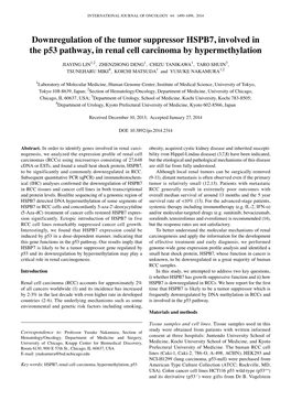 Downregulation of the Tumor Suppressor HSPB7, Involved in the P53 Pathway, in Renal Cell Carcinoma by Hypermethylation