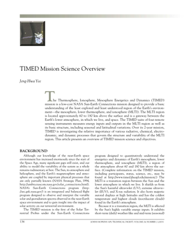 TIMED Mission Science Overview