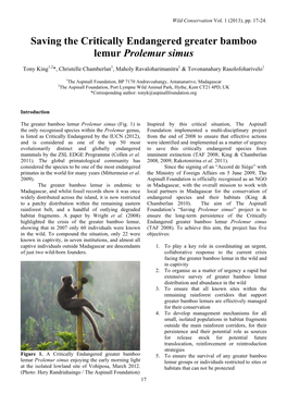 Saving the Critically Endangered Greater Bamboo Lemur Prolemur Simus