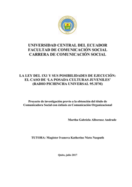 Universidad Central Del Ecuador Facultad De Comunicación Social Carrera De Comunicación Social