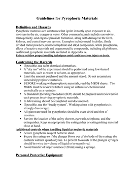 Guidelines for Pyrophoric Materials