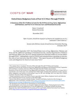 Costs of Post-9/11 Wars Through FY2018