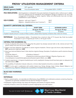 Frova® Utilization Management Criteria