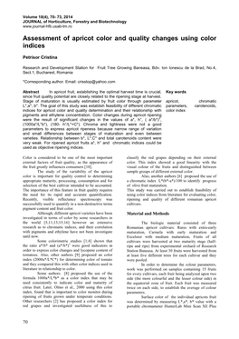 Assessment of Apricot Color and Quality Changes Using Color Indices