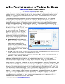 A One-Page Introduction to Windows Cardspace Michael B