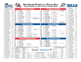 New England Patriots Vs. Buffalo Bills Sunday, November 11, 2012 • 1:00 P.M