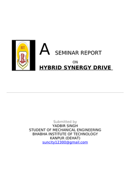 A Seminar Report Hybrid Synergy Drive