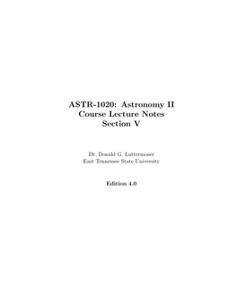 ASTR-1020: Astronomy II Course Lecture Notes Section V