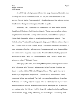 West Page 1 Saigon Memories 1,905 Words As a 1958 High School