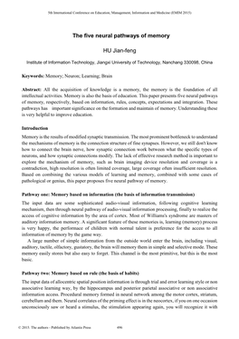 The Five Neural Pathways of Memory HU Jian-Feng