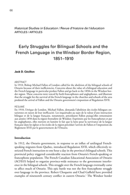 Early Struggles for Bilingual Schools and the French Language in the Windsor Border Region, 1851–1910