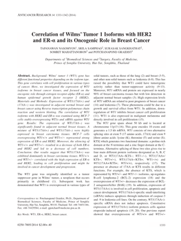 Correlation of Wilms' Tumor 1 Isoforms with HER2 and ER-Α and Its Oncogenic Role in Breast Cancer