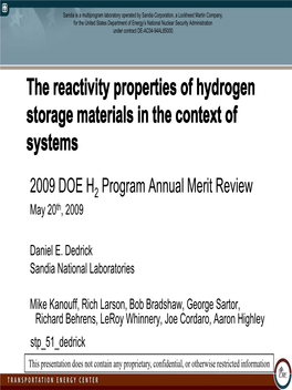 The Reactivity Properties of Hydrogen Storage Materials in the Context of Systems